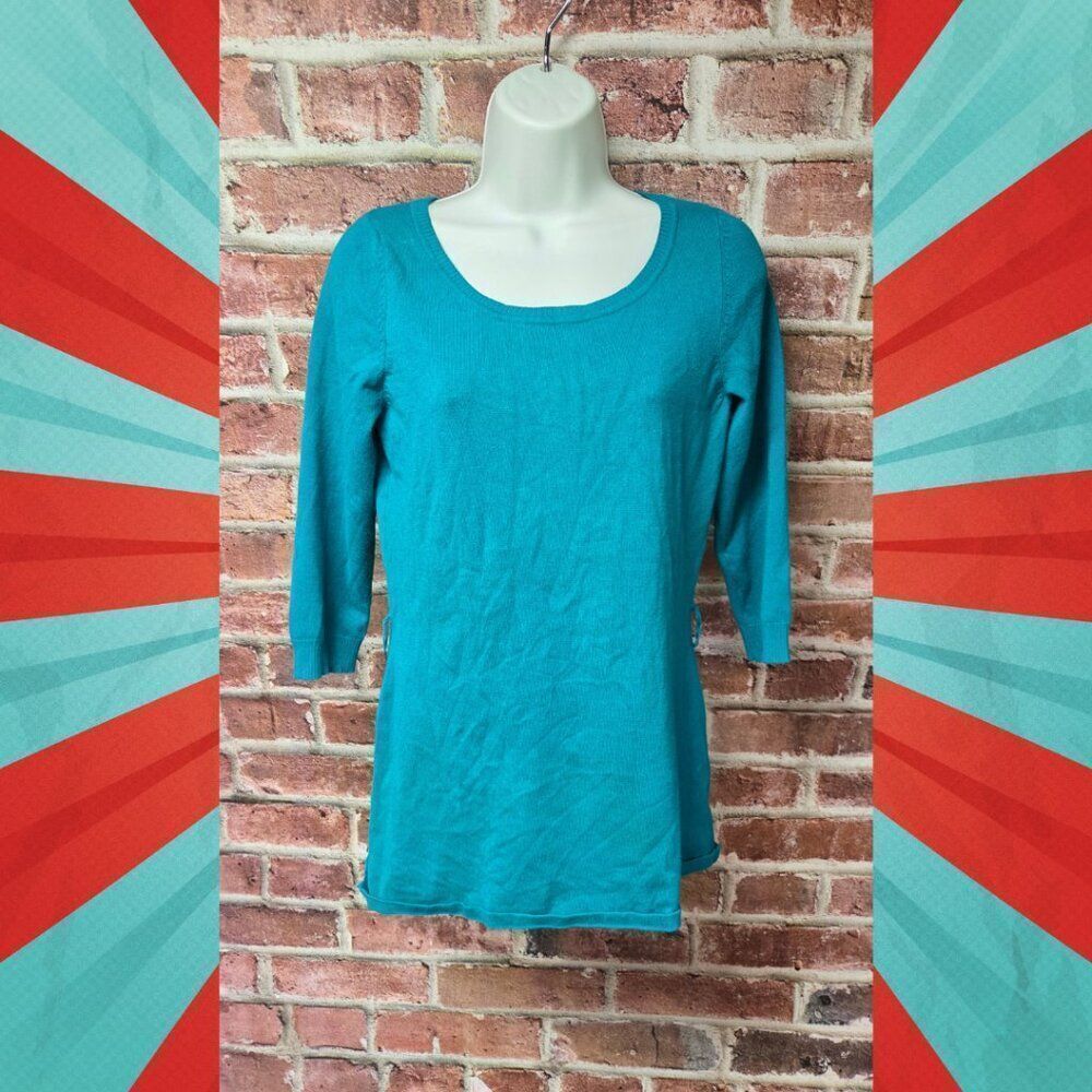 NY Collection Tie Waist Sweater Blouse | Women’s Medium | Green 3/4‎ Sleeve